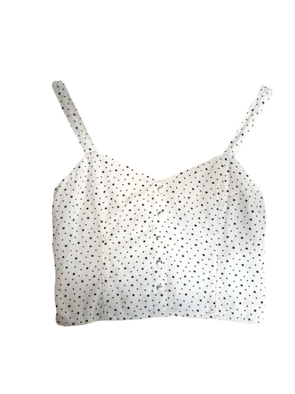 Abercrombie & Fitch Star Print Smocked Crop Top Size M White W/ Blue Stars Butto - Picture 2 of 11